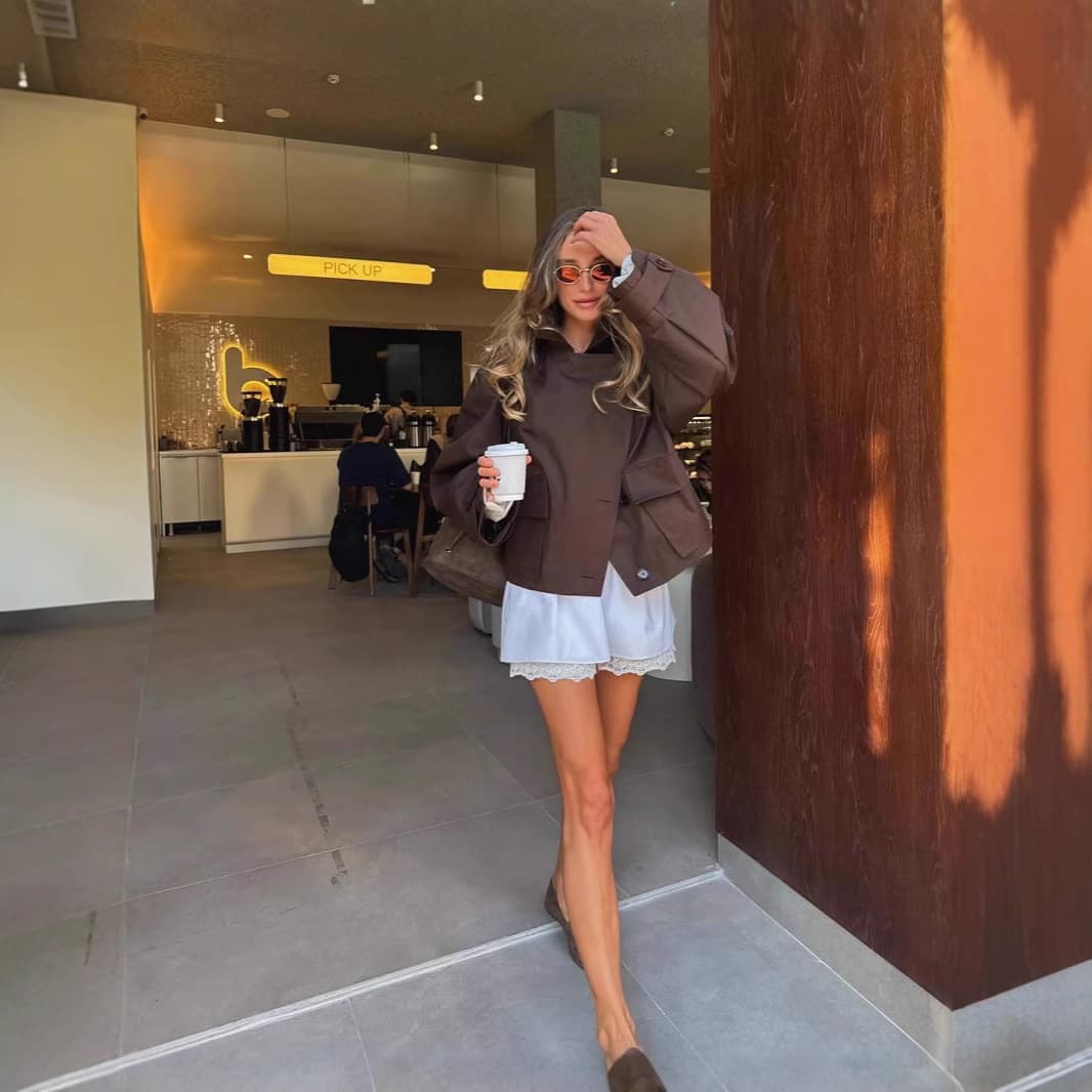 Womens Casual Suede-fleece Trench Coat